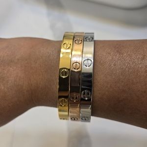 Brand New Tri Color Gold, White, and Rose Gold Plated Love Bangle Bracelets